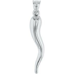 14K White Gold Polished Large Cornicello Horn Pendant