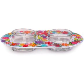Yair Emanuel Shabbat Candle Holders for Tea Light Candles – Vibrant Decorative Metal Base with Glass Cups – Modern Judaica Gift (Armenian Tile - Cal-4)