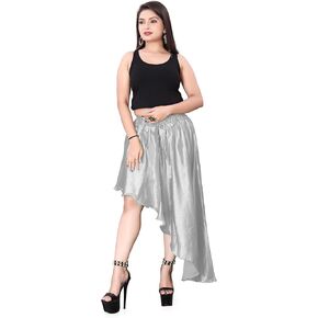 Satin Partywear Asymmetrical High Low Skirt Belly Dance Skirt for Girls S6