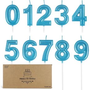 BEAN LIEVE Vibrant Blue 0-9 Number Candles 10pc, Age Birthday Cake Toppers, Anniversary Wedding Party Decorations Supplies (Sapphire Candles Set)