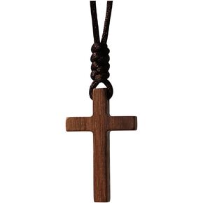 Xianli Wang Natural Walnut Wood Cross Necklace for Men Women Gift Necklace Car Wooden Rearview Mirror Pendant