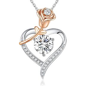 925 Sterling Silver Necklace Lab Grown Diamond 2ct Moissanite Heart Rose Necklace for Women Anniversary Birthday Wedding Hishaval Valentines Gifts for Homest