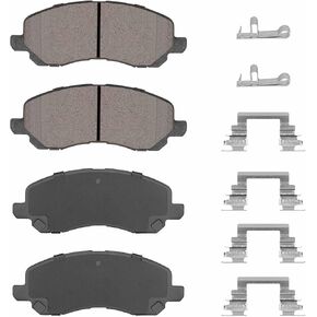Front Ceramic Disc Brake Pads Set for Jeep Compass Patriot 2007-2017, for Dodge Avenger Caliber Stratus Chrysler 200 Sebring, for Mitsubishi Outlander Lancer Eclipse Galant 4PCS(With Hardware)