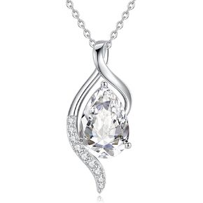 FANCIME Birthstone Necklace for Women Teardrop Cubic Zirconia Necklace S925 Sterling Silver Gentle Love Birthday Gifts for Mom Women, 16"+2" Inches