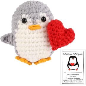 Penguin إيجابية مع القلب ، القلب البطريق الكروشيه البطريق العاطفي الجيب عناق البطريق المحبوك البطريق الكروشيه كروشيه الدمية الحياكة للحيوان