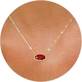 TLY Gold Necklace for Women 14k Gold Plated Non Tarnish Dainty Gemstone Crystal Oval Pendant Necklace Rose Quartz Druzy Stone Choker Necklace Birthday Wedding Everday Jewelry Gifts for Mom