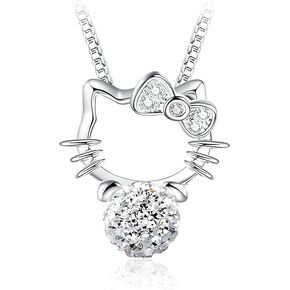 cute Kitty Necklace - Rhinestone Jewelry Pendant Necklace, Cute cat Pendant, Fashion kitty Accessories for,Young Women Sisters Bff Friendship Wife Gift Birthday