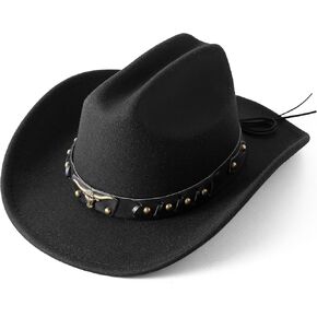 JOYEBUY Kids Western Cowboy Hat Felt Cowgirl Fedora Hat with Buckle Belt for Boys Girls