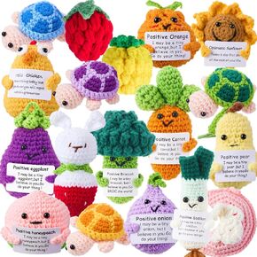 18 Pcs Positive Crochet Potato & Emotional Dolls Support Sets Handmade Crochet Animals Knitted Dolls with Positive Card for Coworker Encouragement Gifts Desktop Decor(Mixed)