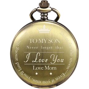 Pocket Watch | Mother and Son Graduation Gift - Engraved 'To My Son, Love Mom' - For Him, Christmas, Valentine's Day, Birthday