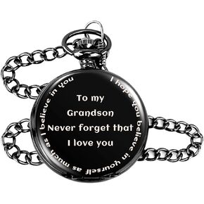 Personalized Pocket Watch - Grandson Gift from Grandma or Grandparents, Birthday Present for Men