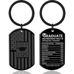 Graduation Gifts for Him Class of 2025 Grad Key Chain for Men Male American Flag Dog Tag Stainless Steel Keychain Inspirational College High School Senior Graduate Jewelry