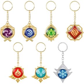 UTIEHD 7 Pack Genshin Impact Vision Keychain, Anime Keyring, for Collection and Genshin Fans