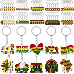 55pcs هدايا سلسلة المفاتيح juneteenth بالجملة ، الحرية 1865 زخارف الحلقة الرئيسية للنساء إكسسوارات الحفلات الحفلات اللوازم