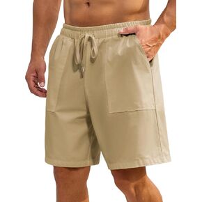 Mens Shorts - Casual Cotton Drawstring Summer Beach Stretch Twill Chino Golf Shorts Elastic Waist with Pockets