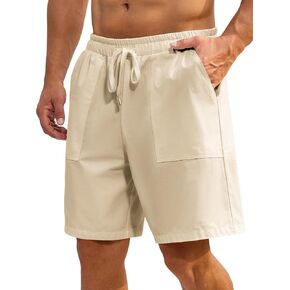 Mens Shorts - Casual Cotton Drawstring Summer Beach Stretch Twill Chino Golf Shorts Elastic Waist with Pockets in Kuwait
