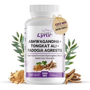 Ashwagandha + Tongkat Ali + Fadogia Agrestis – 120 Capsules, 1200mg Per Serving – Powerful Herbal Blend for Energy, Stamina & Vitality – Synergistic Formula for Active Lifestyles – 3rd Party Tested
