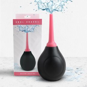 DoucheRight Enema Douche 310ML - Silky Soft Silicone Black Pink for Women & Men - Backflow Prevention Design - Travel Size
