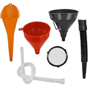 6PCS Car Funnel Set, Flexible Wide Mouth Oil Funnel, Plastic Long Neck Oil Funnels, Car Funnel Accessories for Water Engine Oil Gasoline Coolant, Right Angle Fuel Funnel with Removable Nozzle & Filter
