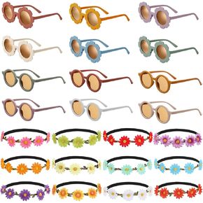 Chumia 24pcs Retro Flower Grosglasses Hippie Headbands مجموعة Decors مروع 12pcs عصابات Daisy Multicy 12pcs (زهرة ، جولة)