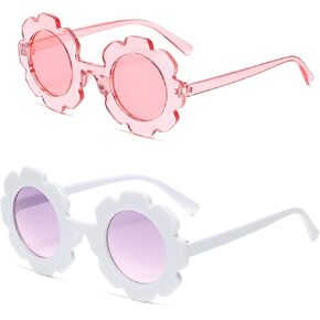 Kids Round Flower Sunglasses Girl flower Shaped Sunglasses Cute Kids Eyewear for Pool Beach Outdoor Age 2-10 Years
