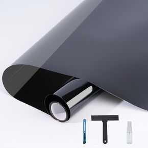 Window Film 17.5" x 78.7" Blackout Window Film for Ultimate Privacy and Sun Blocking Room Darkening Tinted Film Removable Static Cling Black Film for Home, Garages, and RVs