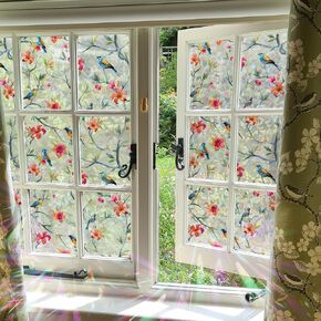 Rainbow Suncatcher Floral Window Film, Privacy Iridescent Static Cling Double-Sided Window Decals for Window Door Glass Decor, Vintage Herbs and Botanical Art, 39.37" x 16.92"
