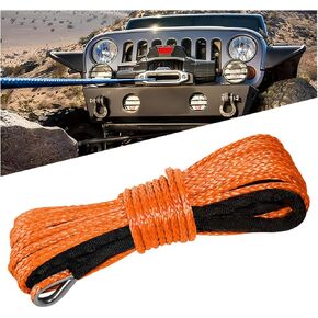 0.24“ x 49 Ft Car Synthetic Winch Rope Kit, 10000LBS Heavy Duty Vehicle Winch Cable with Protecting Sleeve and Thimble, Automotive Accessories, Universal for Off Road ATV UTV (Orange)