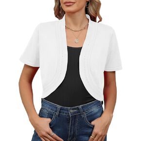 Women's Summer Short Sleeves Bolero Shrugs Cut Out Knit Cropped Open Front Lightweight Cardigan
