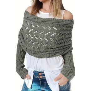 Scarf with Sleeves for Women, Knitted Cable Wrap, Multifunctional Crochet Shrug Sweater Wrap with Sleeves