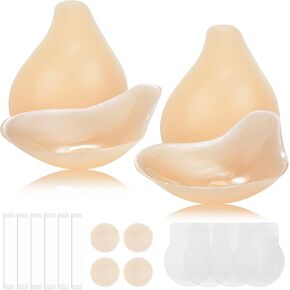 Sticky Push Up Adhesive Bra 2 Pairs, Strapless Backless Invisible Lift, Nipple Covers Silicone Pasties Creme