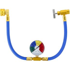 R134A Refrigerant Charge Hose Kit, 1/2" AC Refrigerant Recharge Kit with Pressure Gauge, Automotive Charging Hose for Air Conditioning Refrigerant, Universal Car Accessories (18.1")