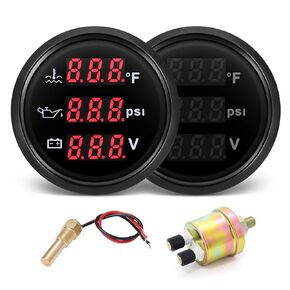 مجموعة ثلاثية المقياس 3 في 1 (ضغط الزيت PSI + Watertemp ° F + Volt) 2-1/16 "52 مم مقياس السيارات المقياس مع درجة حرارة الماء وضغط الزيت لسيارة شاحنة السيارة البحرية البحرية