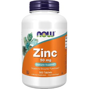 Now Foods, Zinc (Zinc Gluconate) 50 mg, Supports Enzyme Functions*, Immune Support*, 500 Tablets White