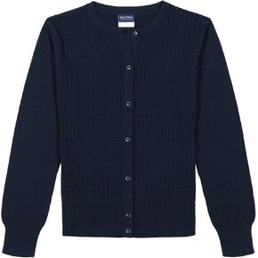 Nautica Girls' School Uniform Basic Cardigan Sweater, Long Sleeve, Button Up with Ribbed Cuffs