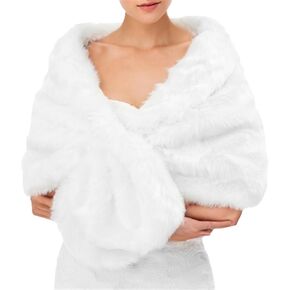 Women's Faux Fur Wraps and Shawls, Winter Bridal Wedding Fur Stoles Scarf for Bride and Bridesmaids