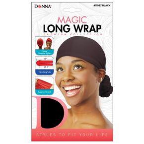 DONNA Extra Long Tails 39" Premium Collection Magic Long Wrap, Superior Stretch Headband for Women, 1pc Black Color