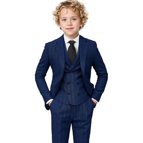 Boys Tweed Suit 3 Piece Tuxedo Suit for Boys Two Button Suits Jackets Vest Pants Set for Kid