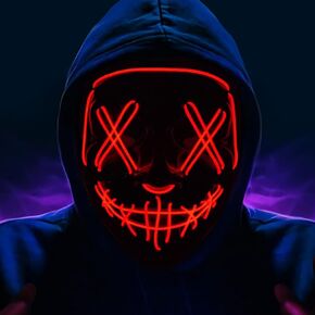 Halloween LED Light up Mask, The Purge Masks with 3 Lighting Modes, Scary Mask for Festival Cosplay (Red)