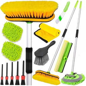 62'' Car Wash Brush with Long Handle, Car Wash Kit with Tire Brush, Tower, Window Squeegee, Chenille Microfiber,Car Detailing Brushes, Car Cleaning Brush Kit Supplies for Car, Truck, SUV, RV