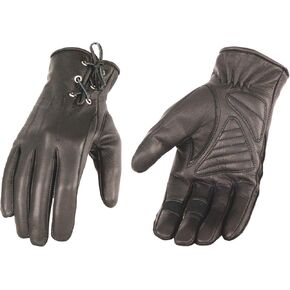 Milwaukee Leather Women's Black Leather ’I - Touchscreen Compatible’ Laced Wrist Motorcycle Hand Gloves W/Gel Palm MG7770