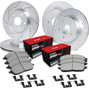 R1 Concepts Front and Rear Brakes and Rotors| Hardware Included| Front and Rear Optimum OEp Brake Pads and Rotors Kit| Fits 2013-2019 Hyundai Santa Fe