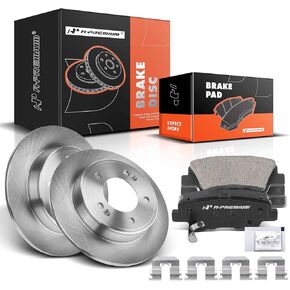 A-Premium 10.31 inch (261.9mm) Rear Solid Disc Brake Rotors + Ceramic Pads Kit Compatible with Select Hyundai and Kia Models - Elantra, Elantra Coupe/GT, For Veloster, Forte, Forte Koup, Forte5, Soul