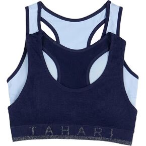 Tahari Girls' 2-Pack Racerback Sports Bras, Chambray