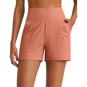G4Free Comfy Ribbed Womens Shorts Dressy Casual High Waisted Athletic Lounge Trouser Shorts with Side Pockets
