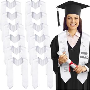12 Pcs Graduation Stole Class of 2025, 72" Unisex Adults White Graduation Satin Sash, Bulk Sublimation Blank DIY Customizable Stole for Grad Ceremony, Perfect for Writing On
