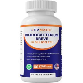 Vitamatic Bifidobacterium Breve - 10B per DR Capsule - 60 Count - Digestive Support - Made with Prebiotic Inulin Fiber