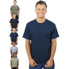 Yazbek Men's Crew Neck T-Shirts 5 Pack - Black, Heather Gray, Navy, Olive - Heavy Weight, Comfortable Multipack