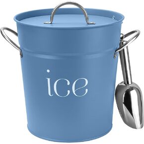 3Qt White Galvanized Ice Bucket with Lid, Scoop & Handles - Ideal for Cocktails, Parties, BBQs, Wine & Champagne. Double-Layer Insulated Outer & Galvanized Inner Layer, Perfect for Home & Outdoor Use in Saudi Arabia