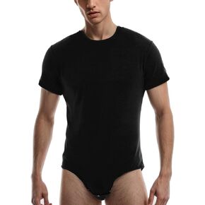 Mens One-Piece Bodysuit Short Sleeve Press Button Crotch Tshirt Leotard Undershirt